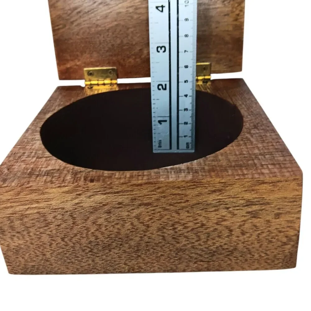 Wood Hinged Box Square With Round Interior Cutout Felt Lined 5.75